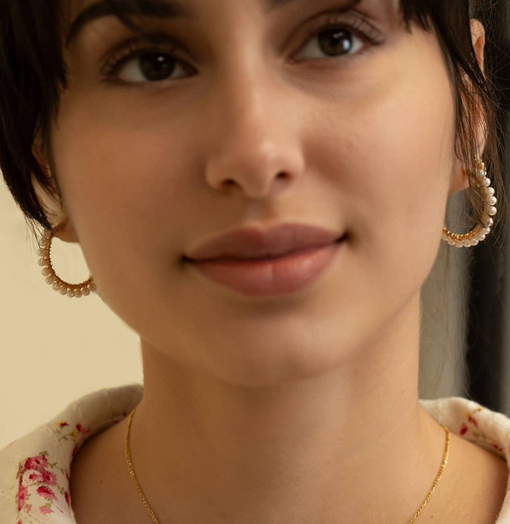 Amano Studio - Wire Wrapped Pearl Hoop Earrings