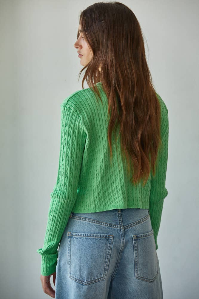 Knit Cable Sweater Cotton Button Down Cardigan Top - By Together