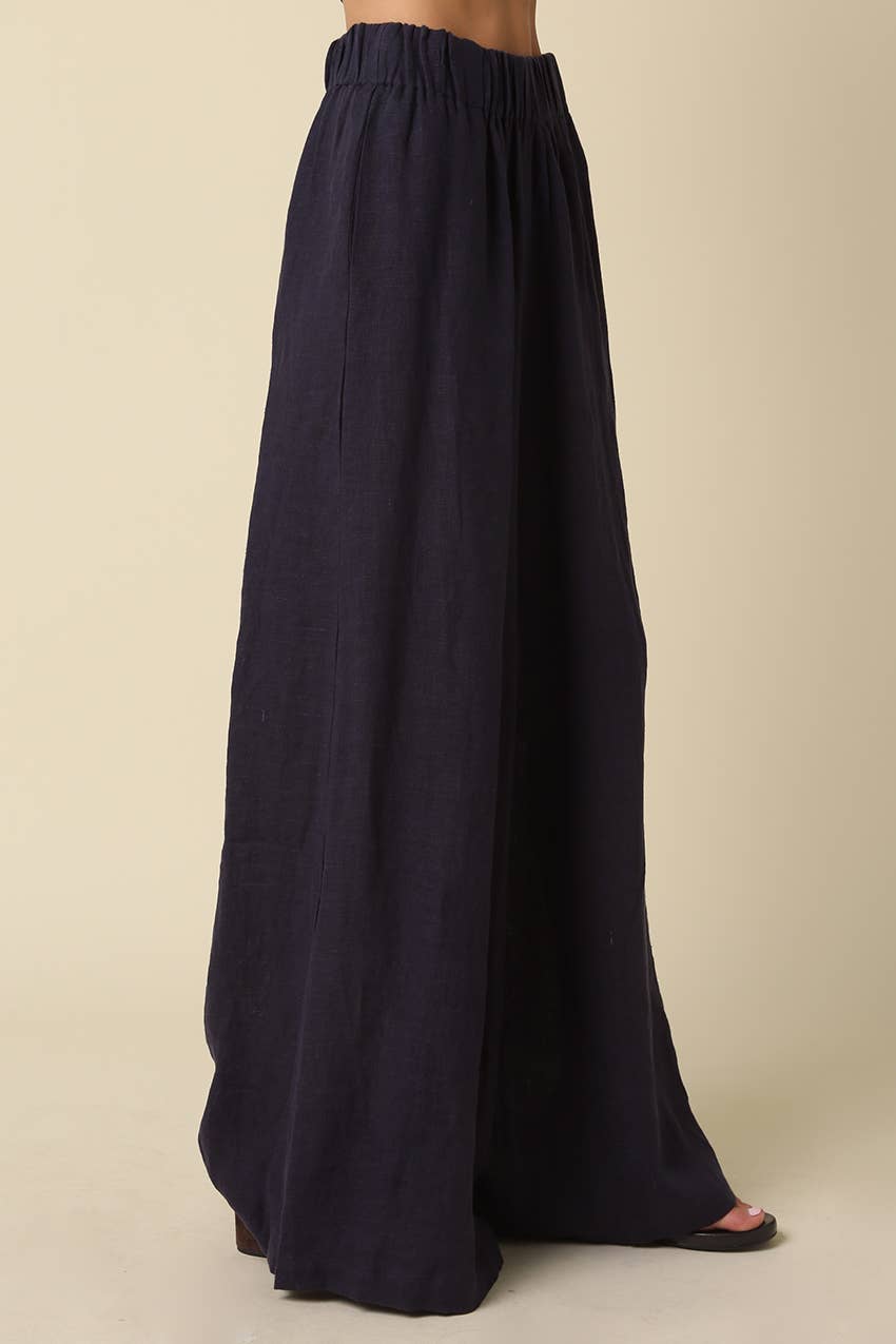 Jerri Linen Wide-Leg Pants - Olivaceous