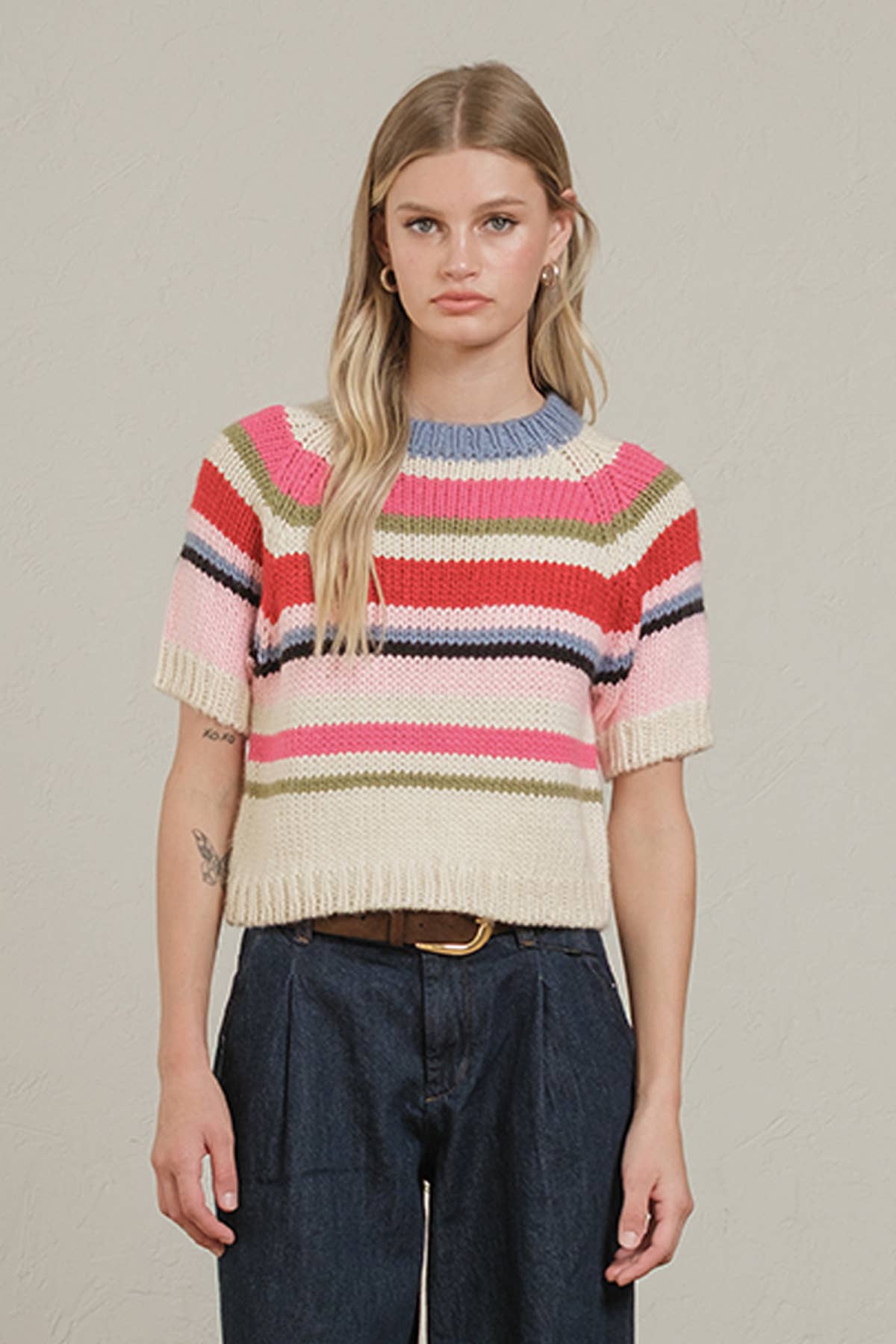 RAISONNEL - Chunky Knit Short Sleeve Sweater - RSW1043