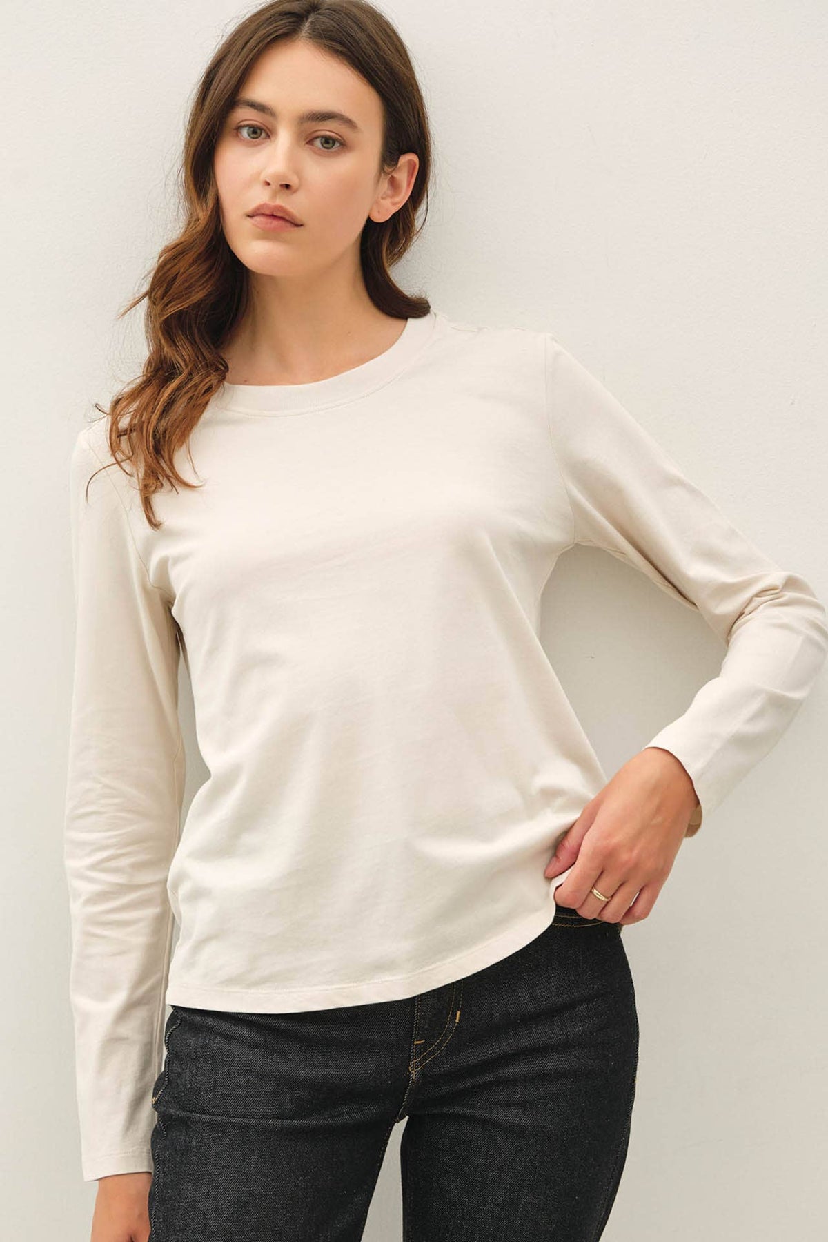 Be Cool - GARMENT WASHED COTTON LONG SLEEVE BASIC TOP
