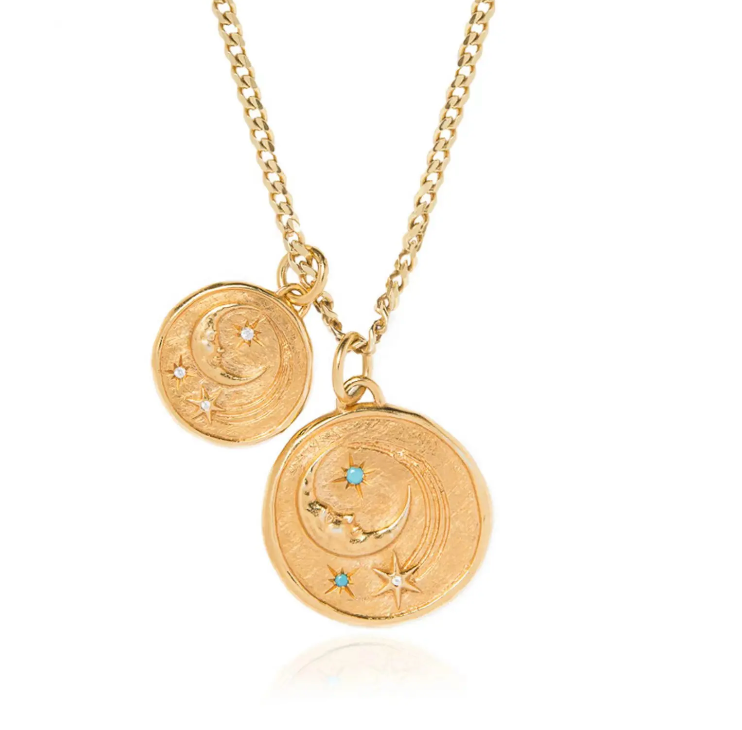  Athena Luna Coin Charm Necklace- 2 lengths14K gold