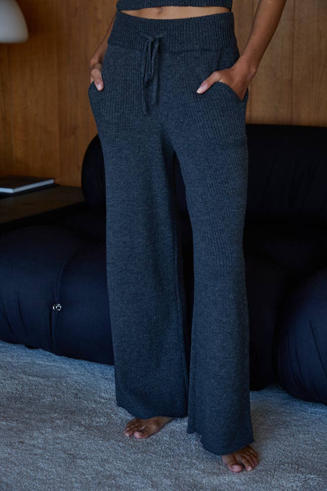 By Together - W2242B | Knit Sweater Ribbed Straight Leg Pants