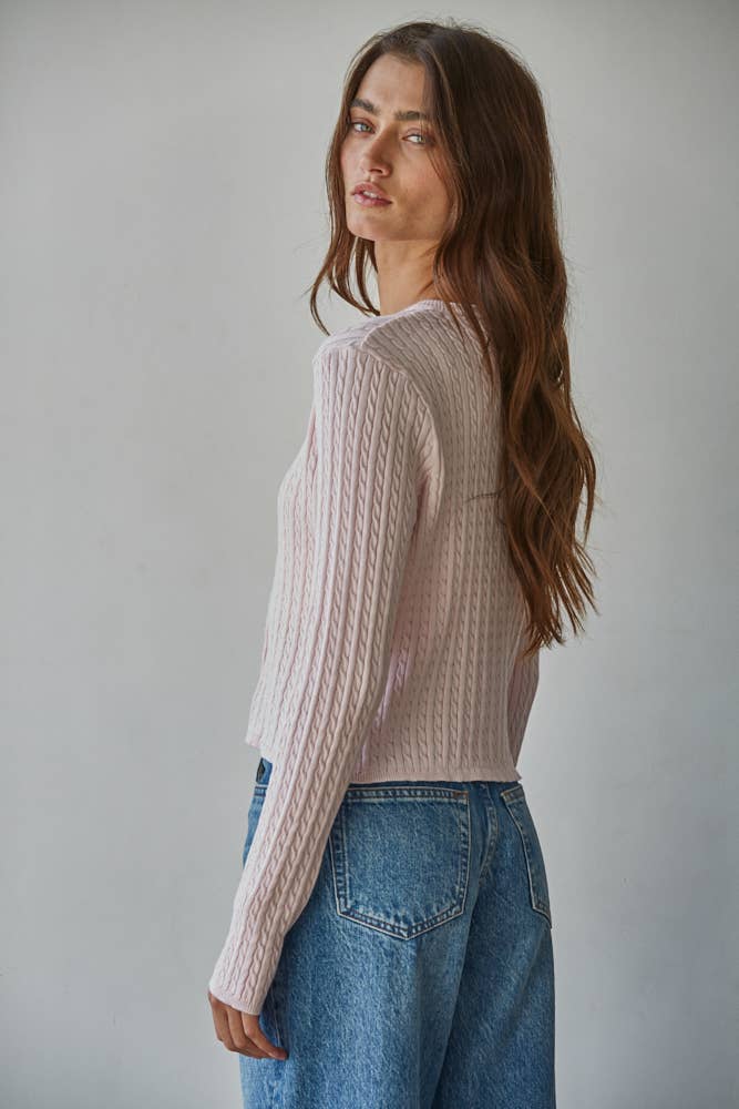 Knit Cable Sweater Cotton Button Down Cardigan Top - By Together