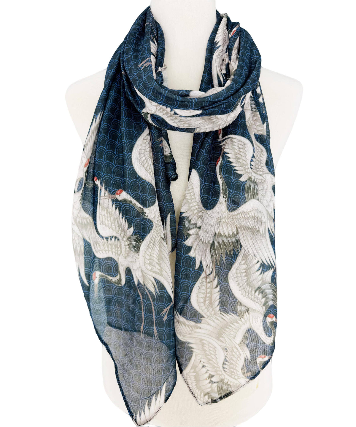 JC Sunny Fashion - JC071146 Navy-White Crane Scarf