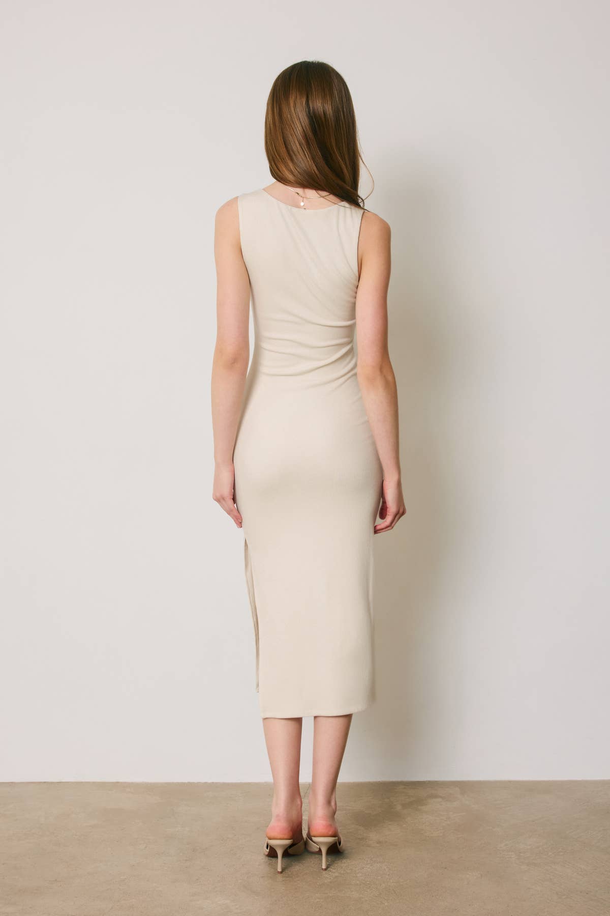 Ribbed Knit Square Neck Bodycon Midi Dress