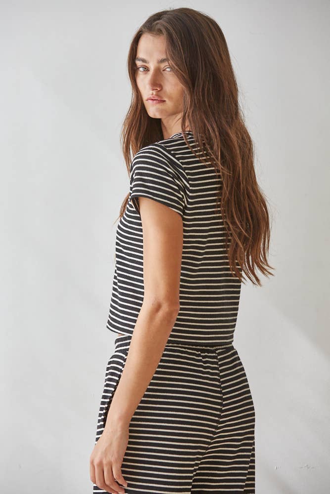 Knit Polyester Cotton Striped Short Sleeve Top - By Together
