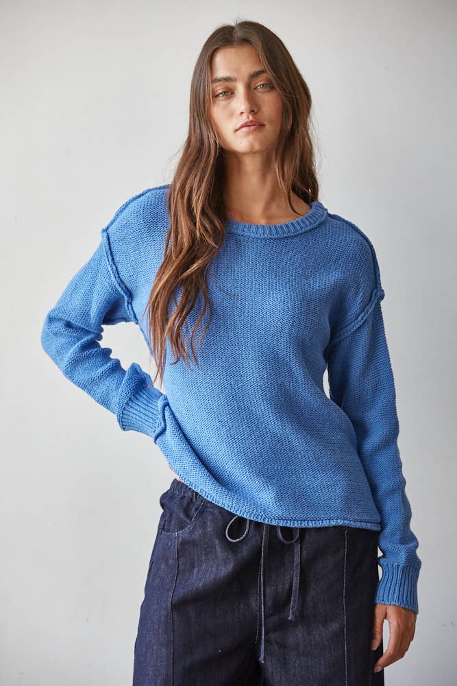 By Together - W1155 | Knit Sweater Crew Neck Long Sleeve Pullover Top