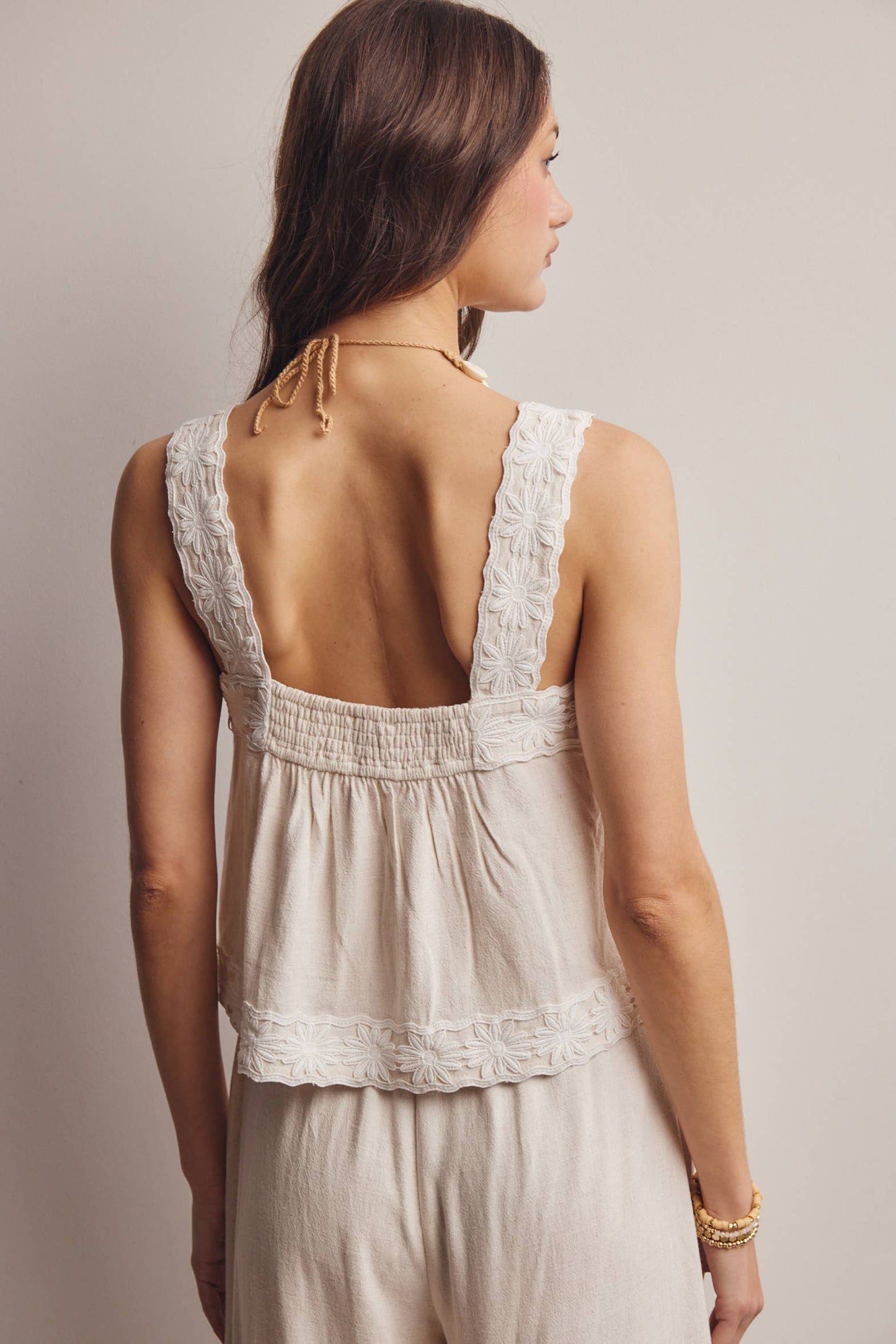 Embroidered Square-Neck Tank & Wide-Leg Pants Set FSET011