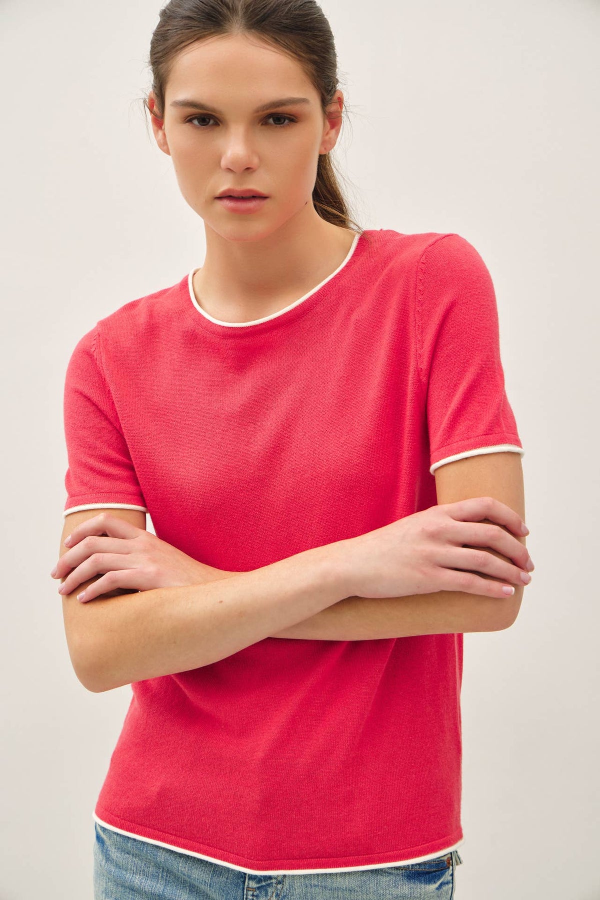 Be Cool - LAYERED LOOK ESSENTIAL SHORT SLEEVE  SWEATER TOP