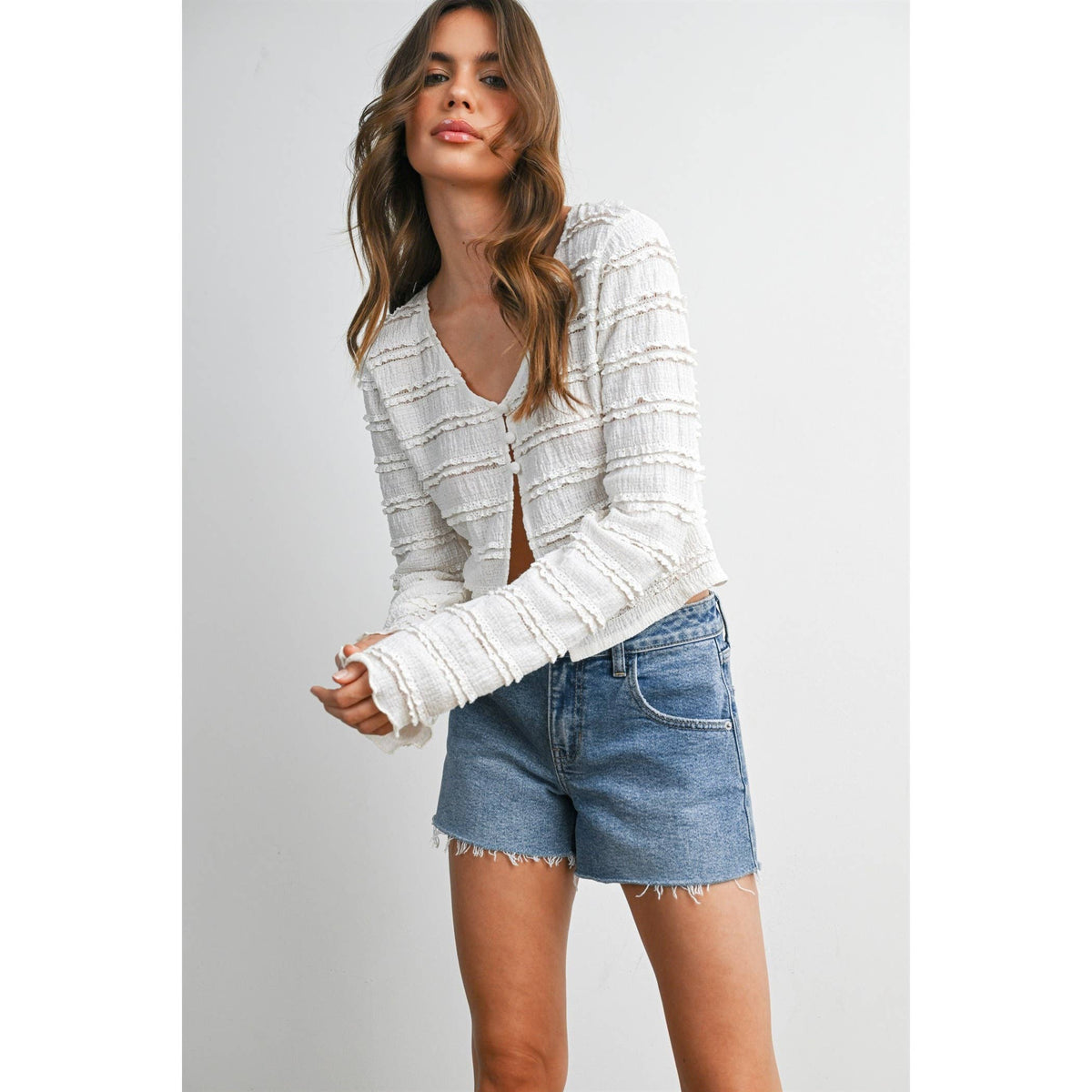 BUTTERMELON - Ruched Ribbon Knit Top - BMT8185