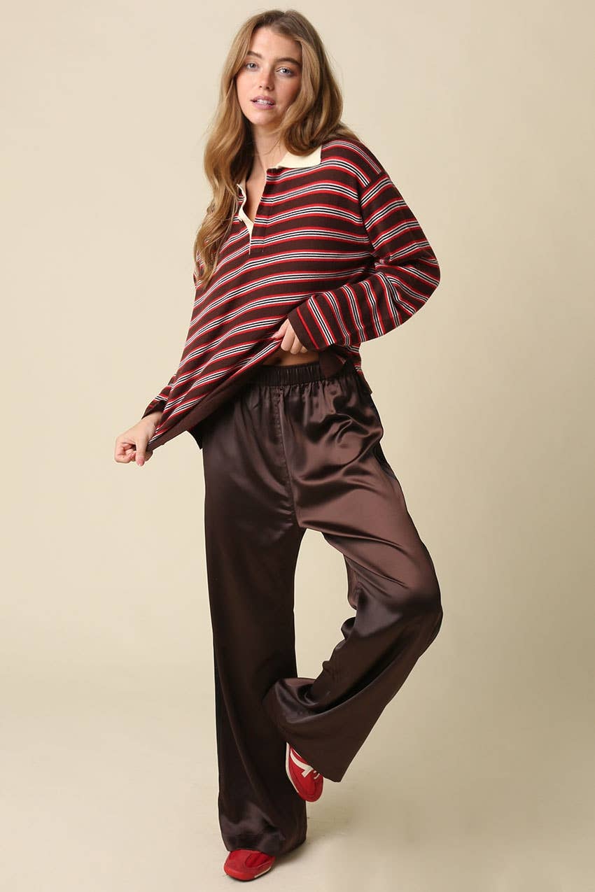 Lena Stripe Collared Knit Top - Olivaceous