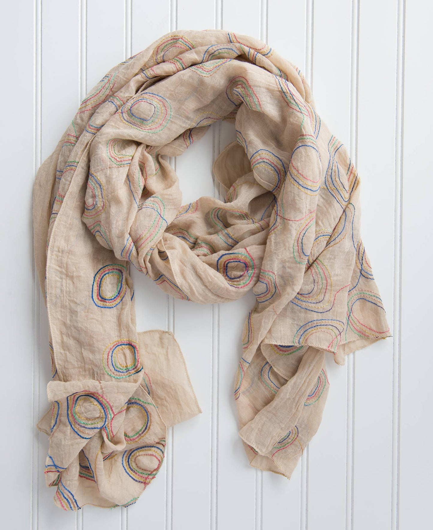 Chloe & Lex - Rainbow Embroidered Loops Scarf – Cotton Blend