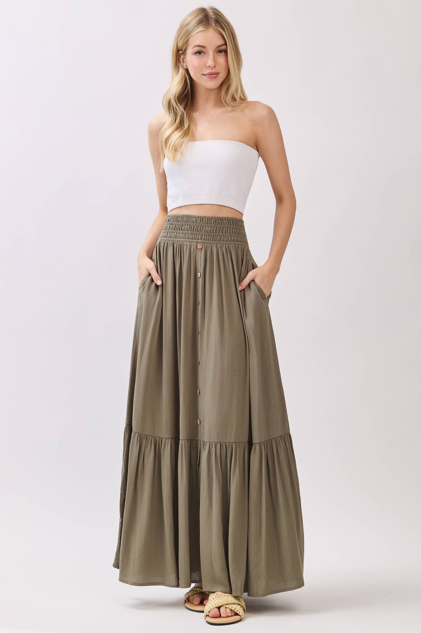 Ruffled Smocked Waist Tiered Maxi Skirt - Final Touch