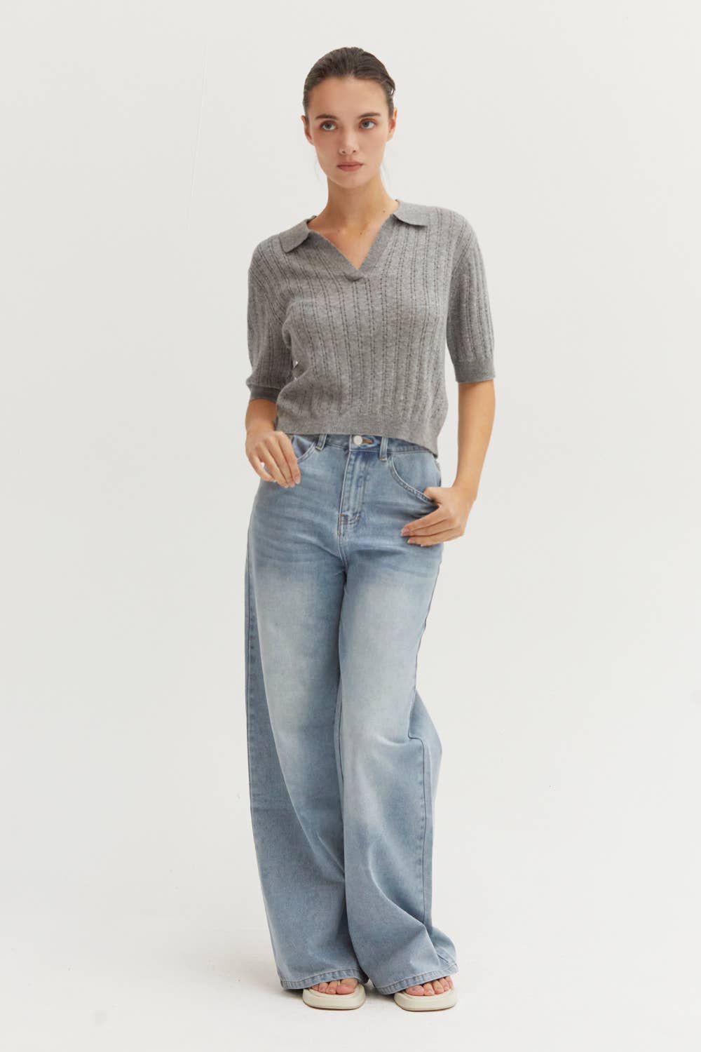 Crescent - CT9055 - Saman Pointelle Knit Polo Top