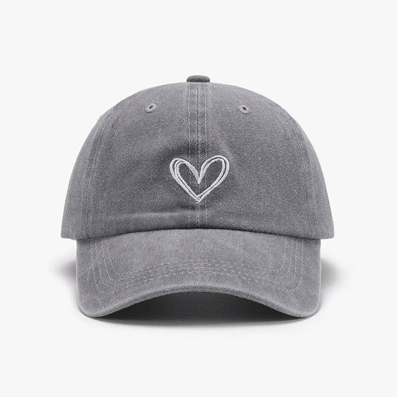 Embroidered Heart Design Washed Cotton Baseball Cap