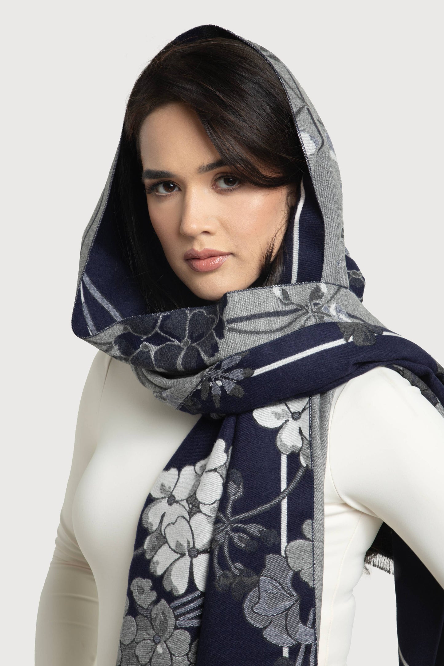 SAACHI - Two Color Floral Reversible Scarf