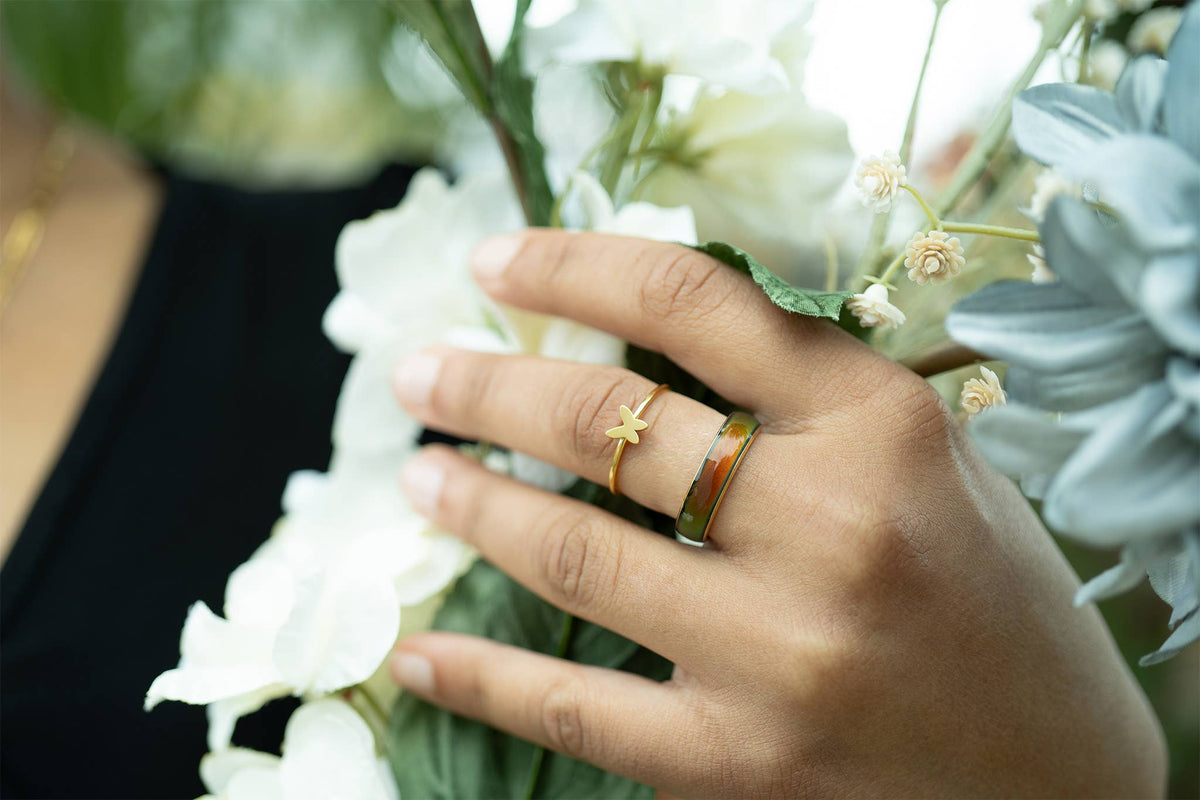 18k Gold PVD Coated Mood Band Stainless Steel Ring - WJW