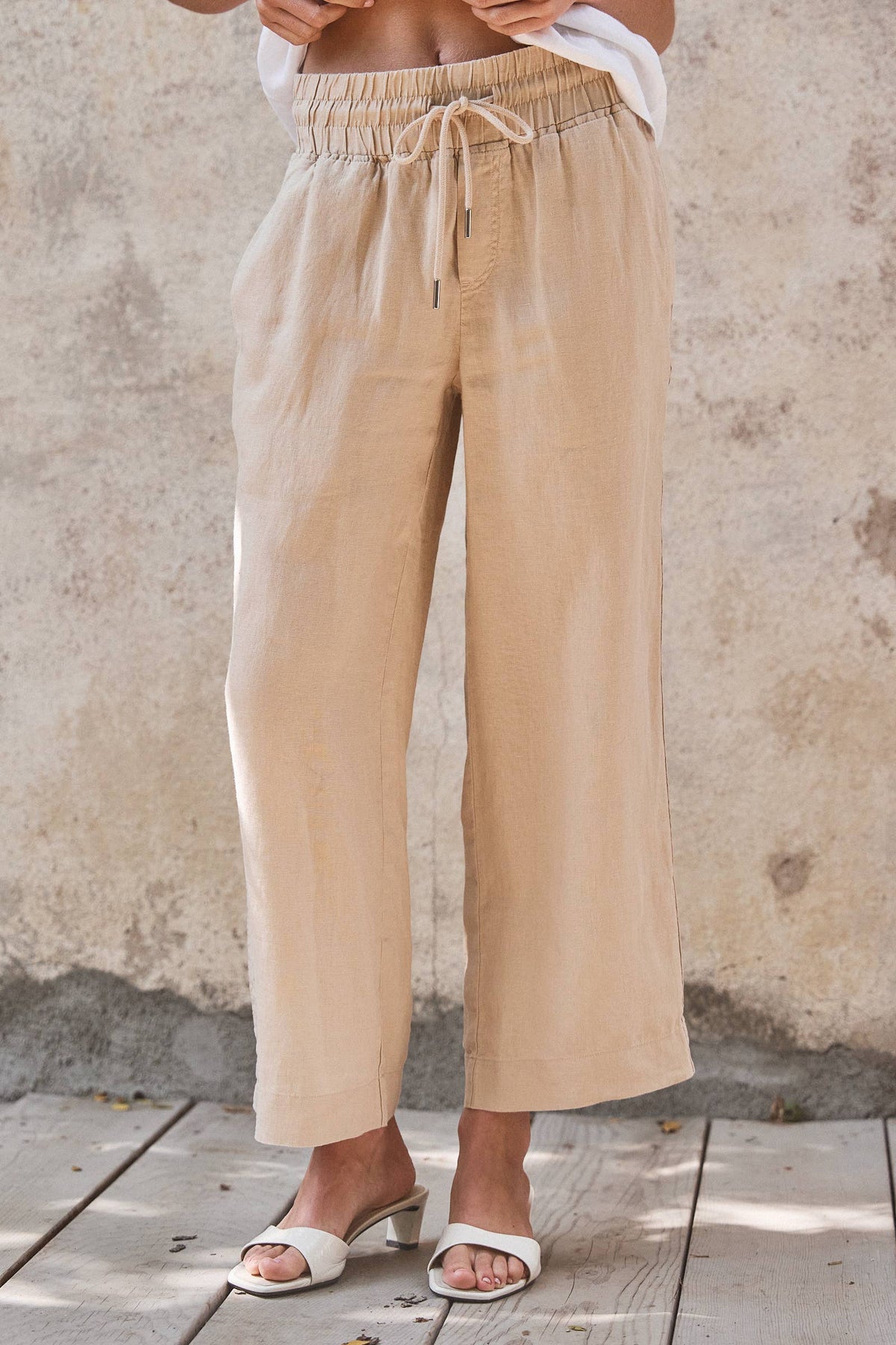 Urban Daizy - Linen Wide-Leg Drawstring Pants