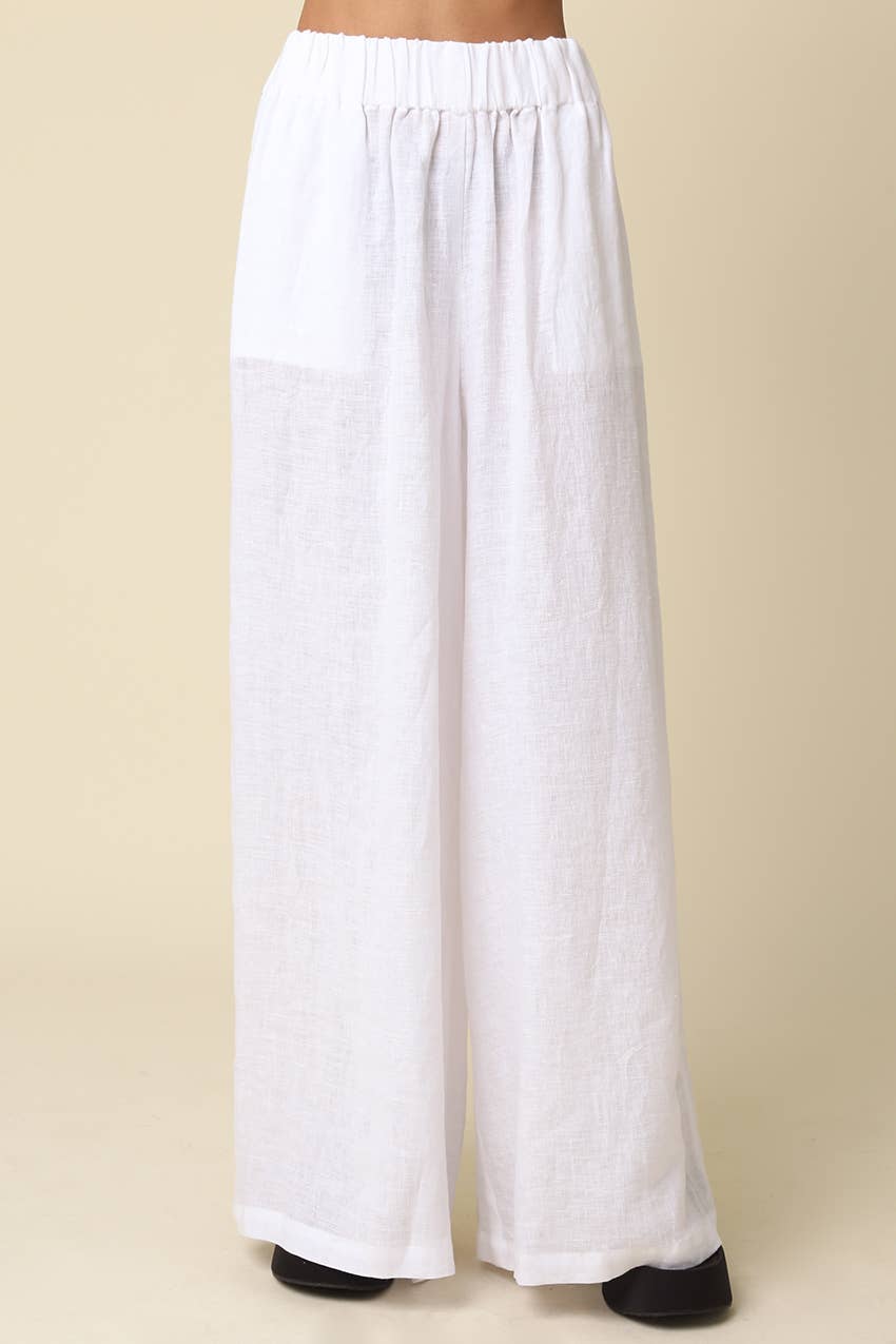 Jerri Linen Wide-Leg Pants - Olivaceous