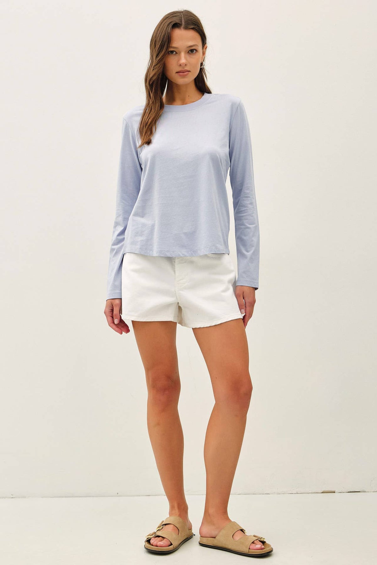 Be Cool - GARMENT WASHED COTTON LONG SLEEVE BASIC TOP