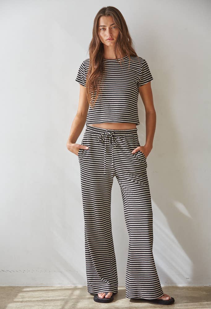 Knit Polyester Cotton Striped Short Sleeve Top - By Together