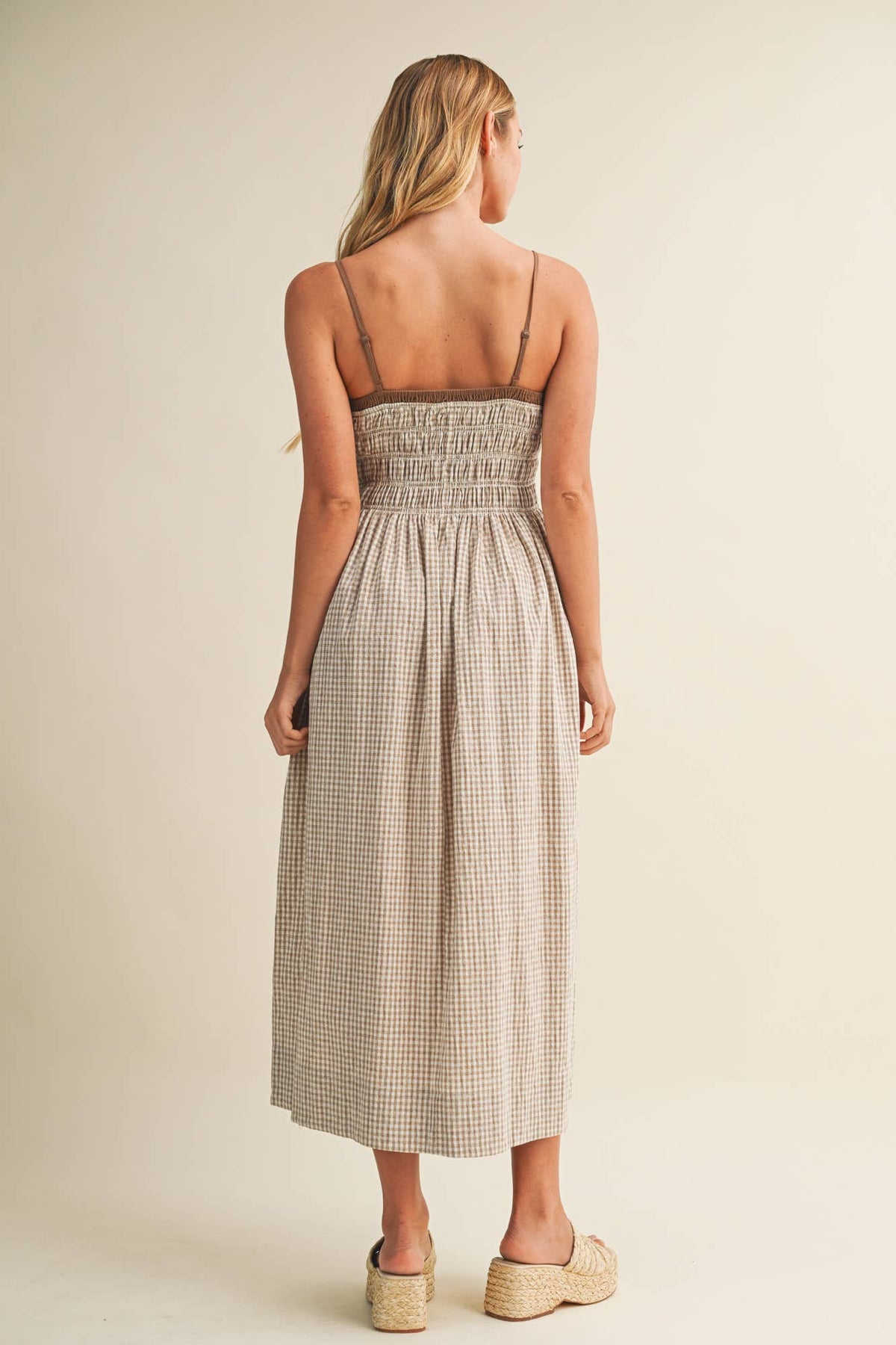 Mustard Seed - Shirred Bodice Contrast Trim Midi Dress