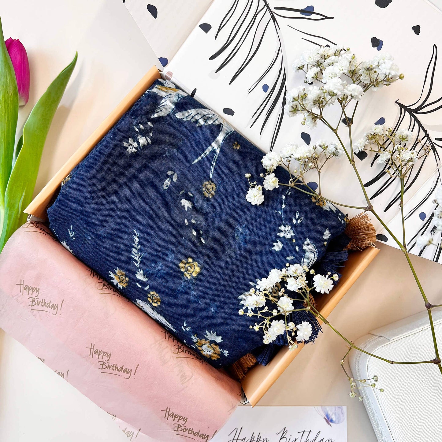 Studio Hop - Swallow Bird Meadow Flowers Scarf