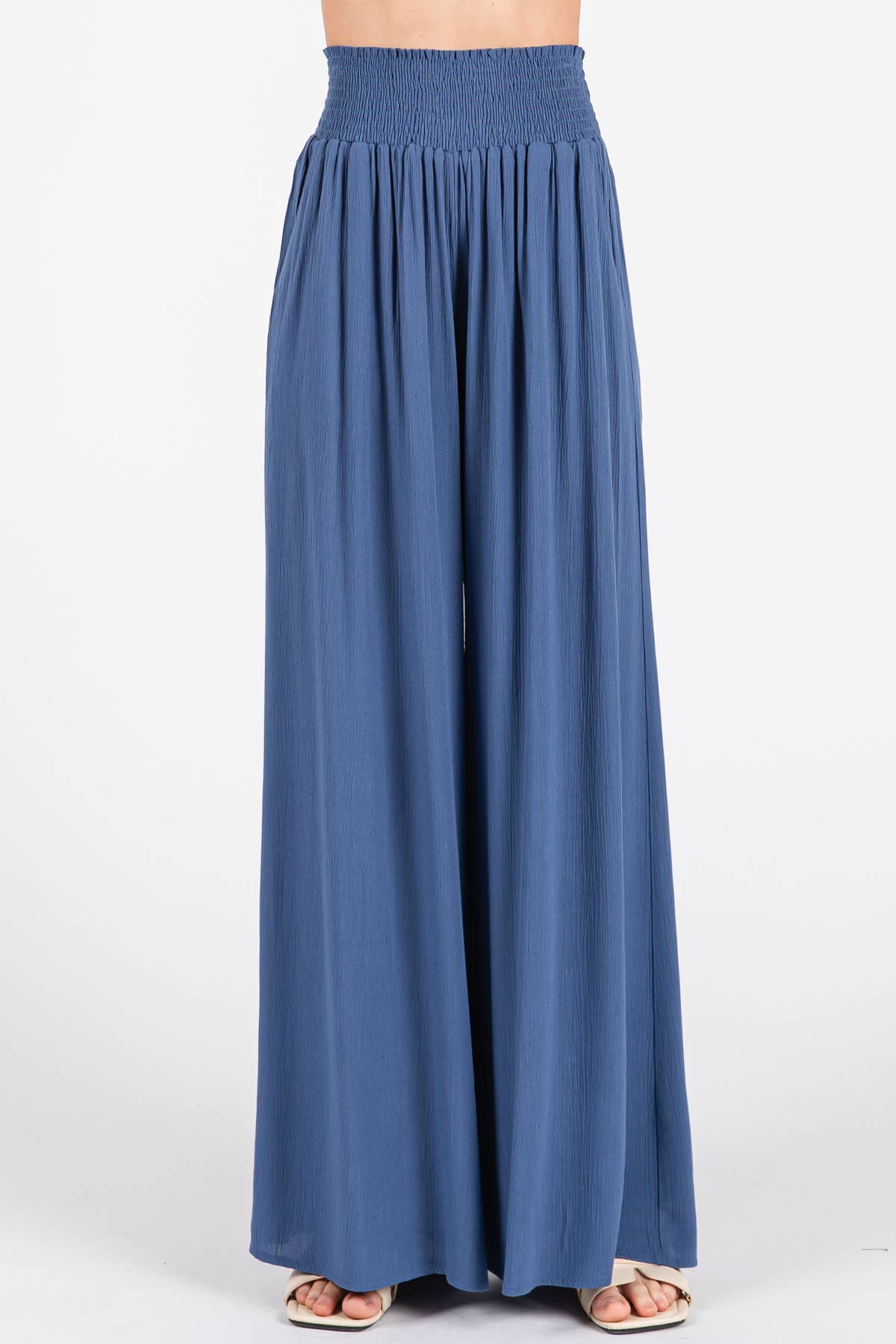 WIDE SMOCK WAIST WIDE LEG PANTS - VNP70263D