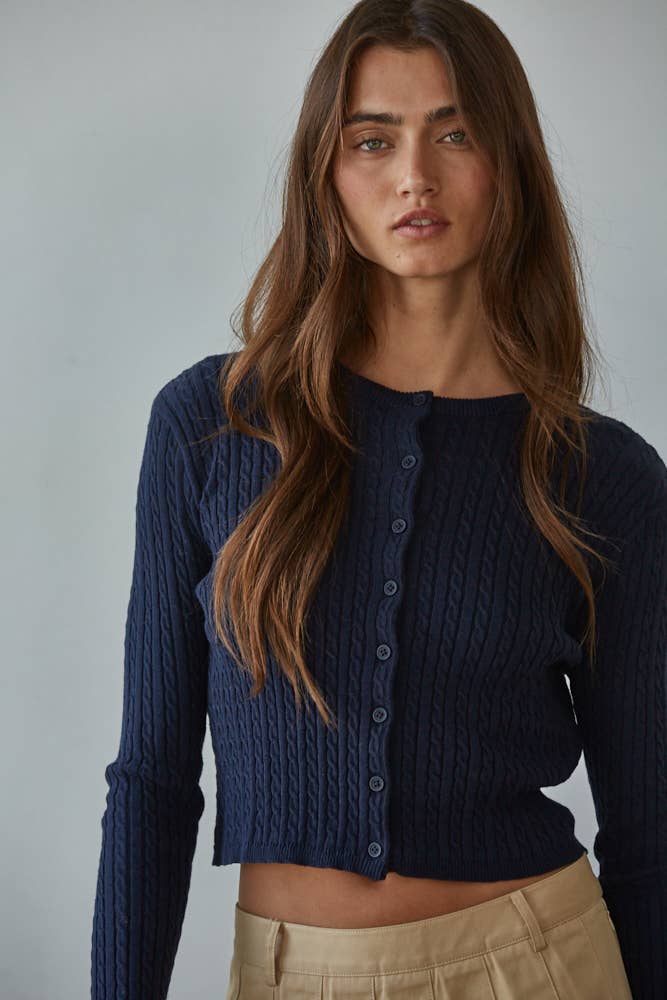 Knit Cable Sweater Cotton Button Down Cardigan Top - By Together