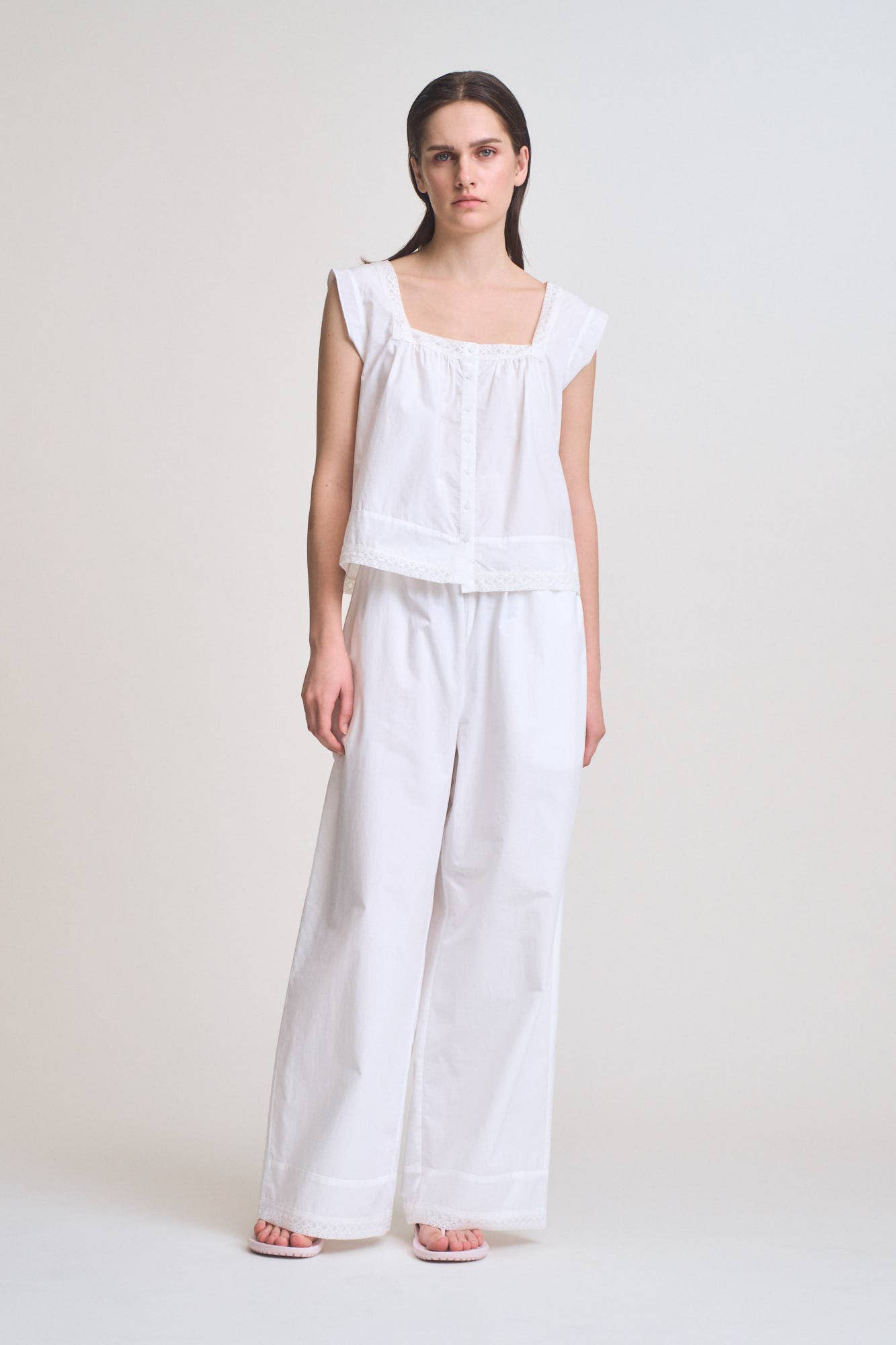 Grade & Gather - 50909 - EYELET HEM DETAILED COTTON PANTS