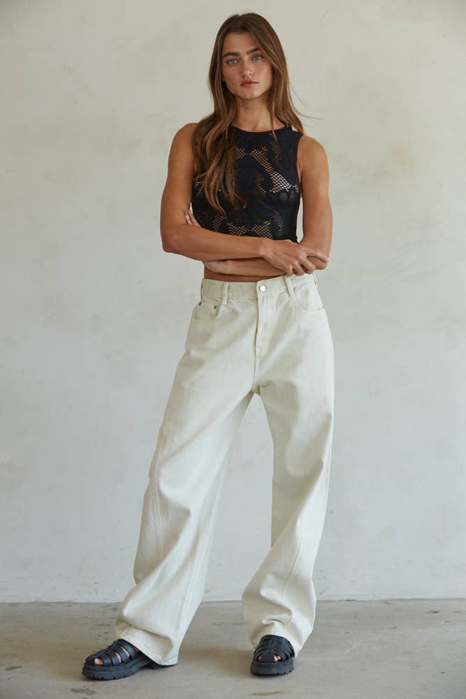 By Together - S1227N | Knit Seamless Jacquard Round Neck Tank Top