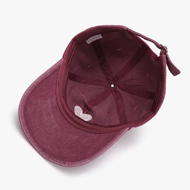 Embroidered Heart Design Washed Cotton Baseball Cap