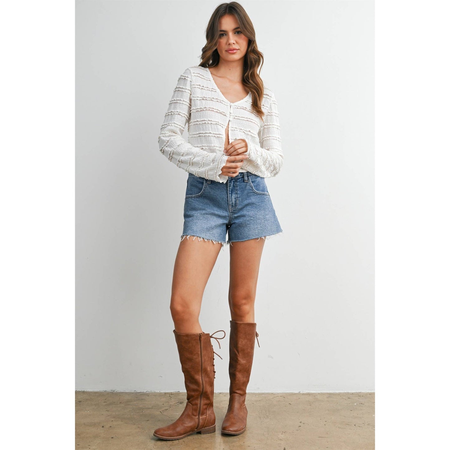 BUTTERMELON - Ruched Ribbon Knit Top - BMT8185