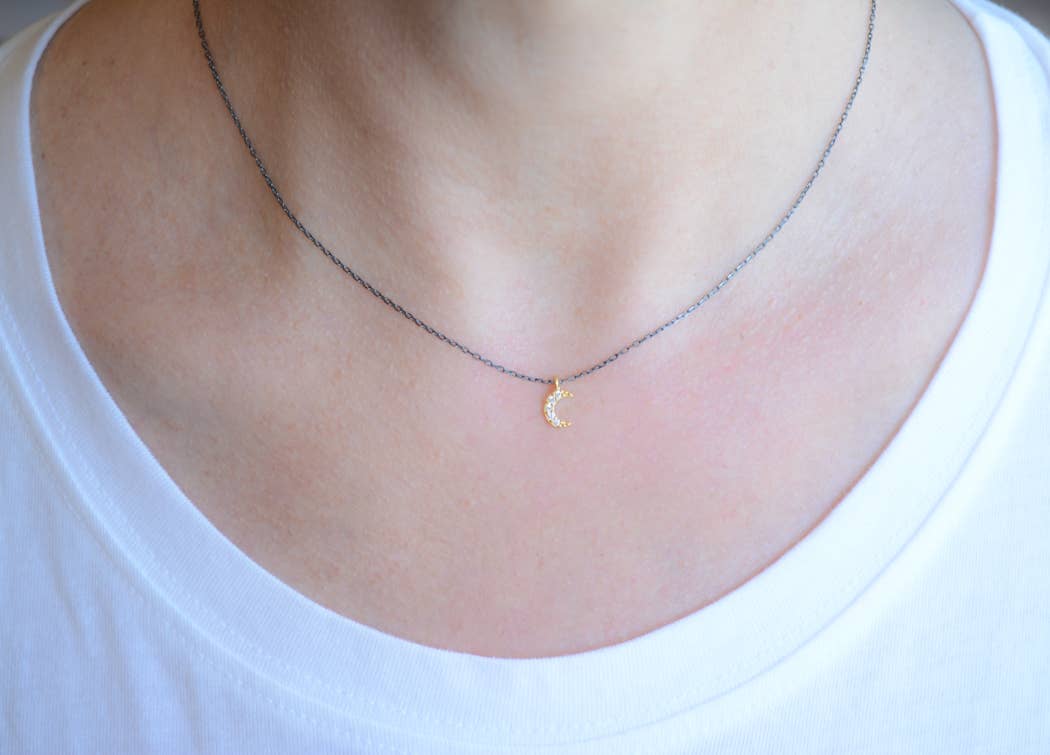 AJS Design Studio - Two-tone necklace with cz moon