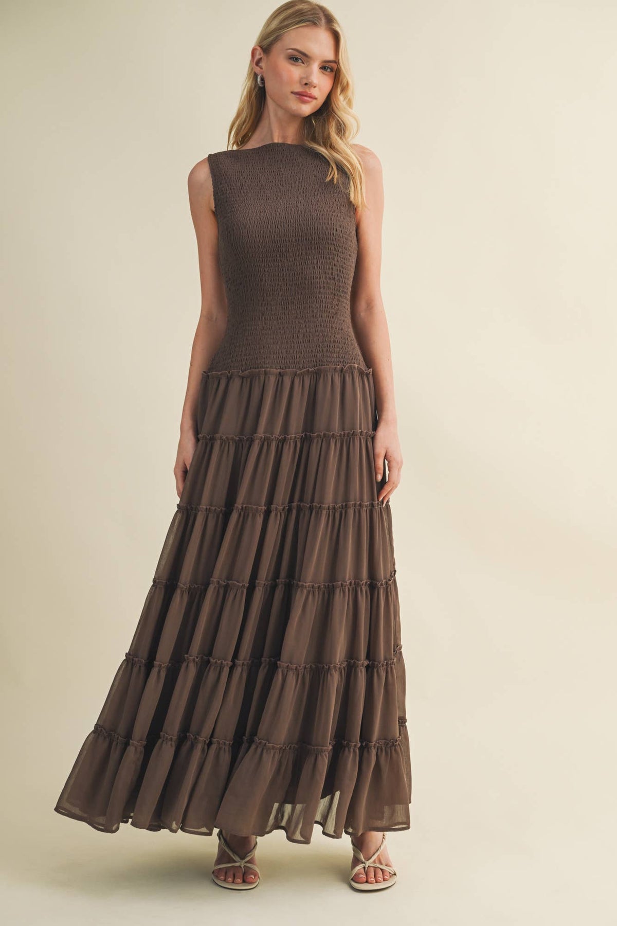 Mustard Seed - Smocked Boat Neck Tiered Maxi Dress
