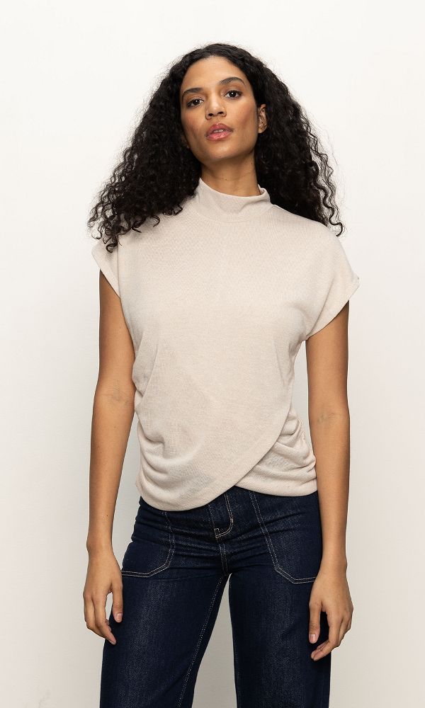DRAPED SLEEVELESS MOCK NECK