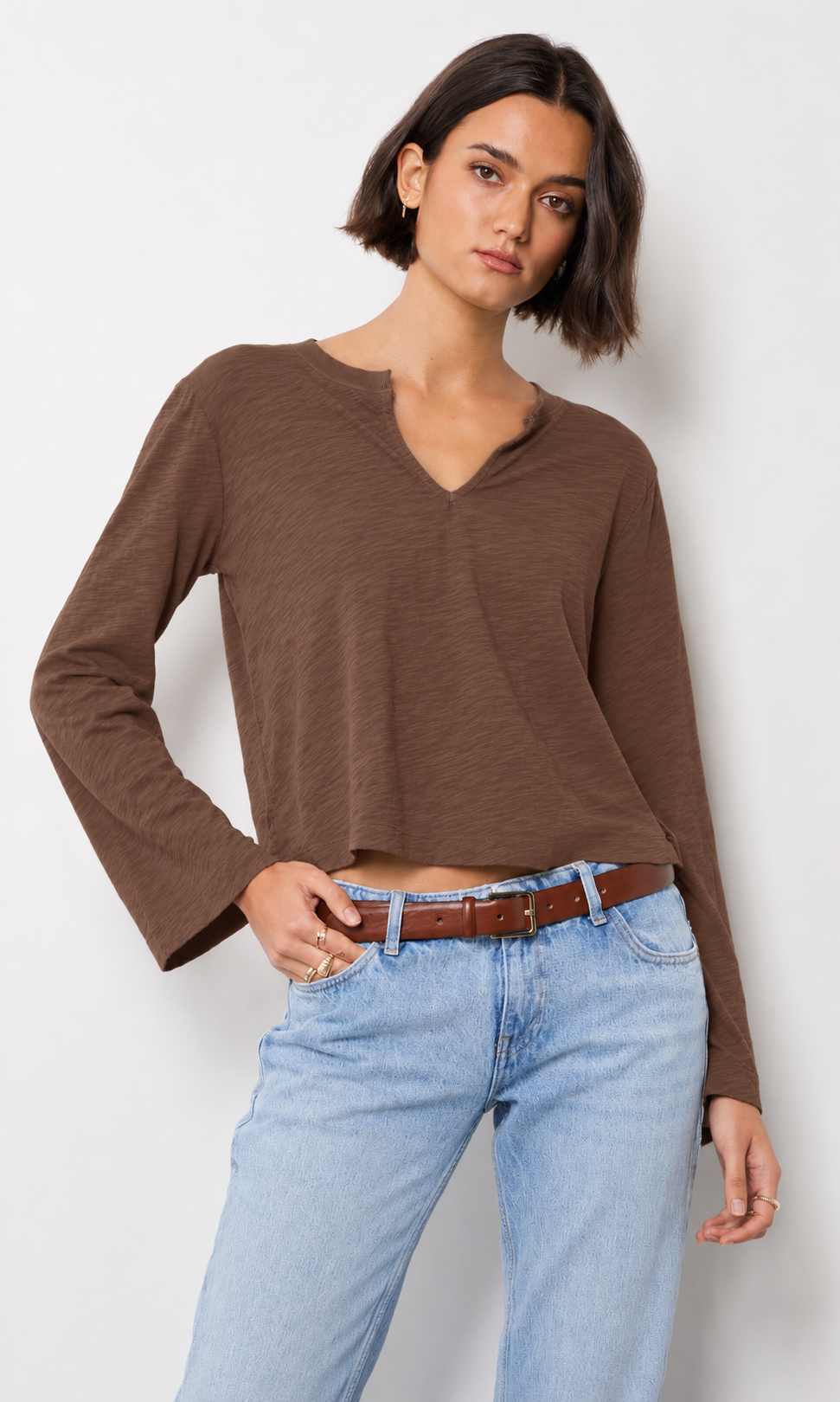 RIB MIX SPLIT NK BELL L/S TEE