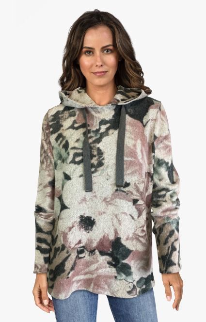 HOODED PRINT SWEATER-LIKE TOP
