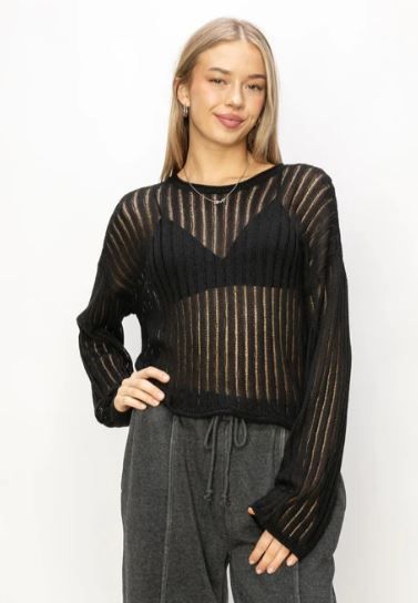 OPEN KNIT LONG SLEEVE SWEATER