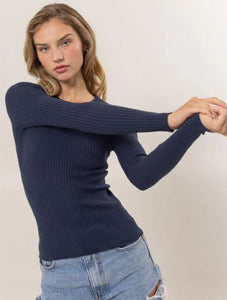 Classic Ribbed Long Sleeve Knit Top