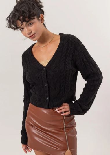 Cable Knit Cropped Cardigan Sweater