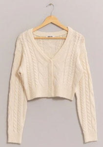 Cable Knit Cropped Cardigan Sweater