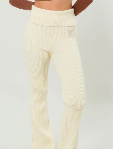 Fold Over Waist Ribbed Flared Knit