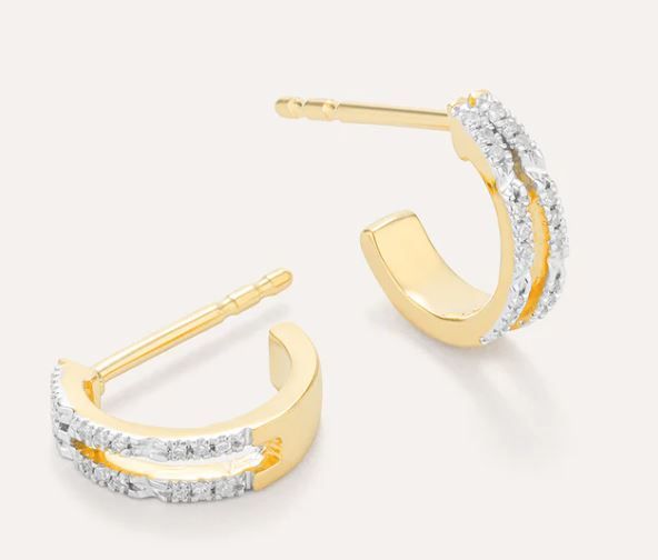 DIAMOND DOUBLE BAR HUGGIE EARRINGS