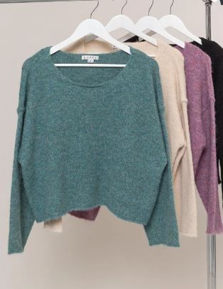 Melange Knit Boat Neck Sweater