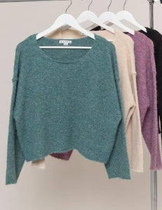 Melange Knit Boat Neck Sweater