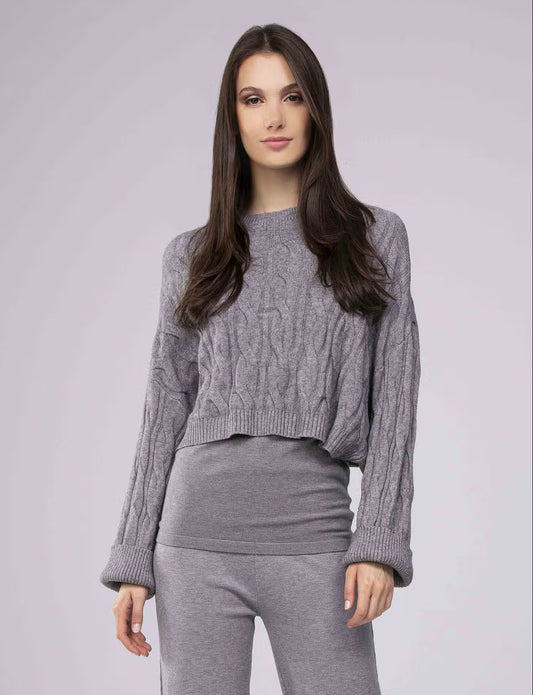 Cropped Cable Knit Sweater