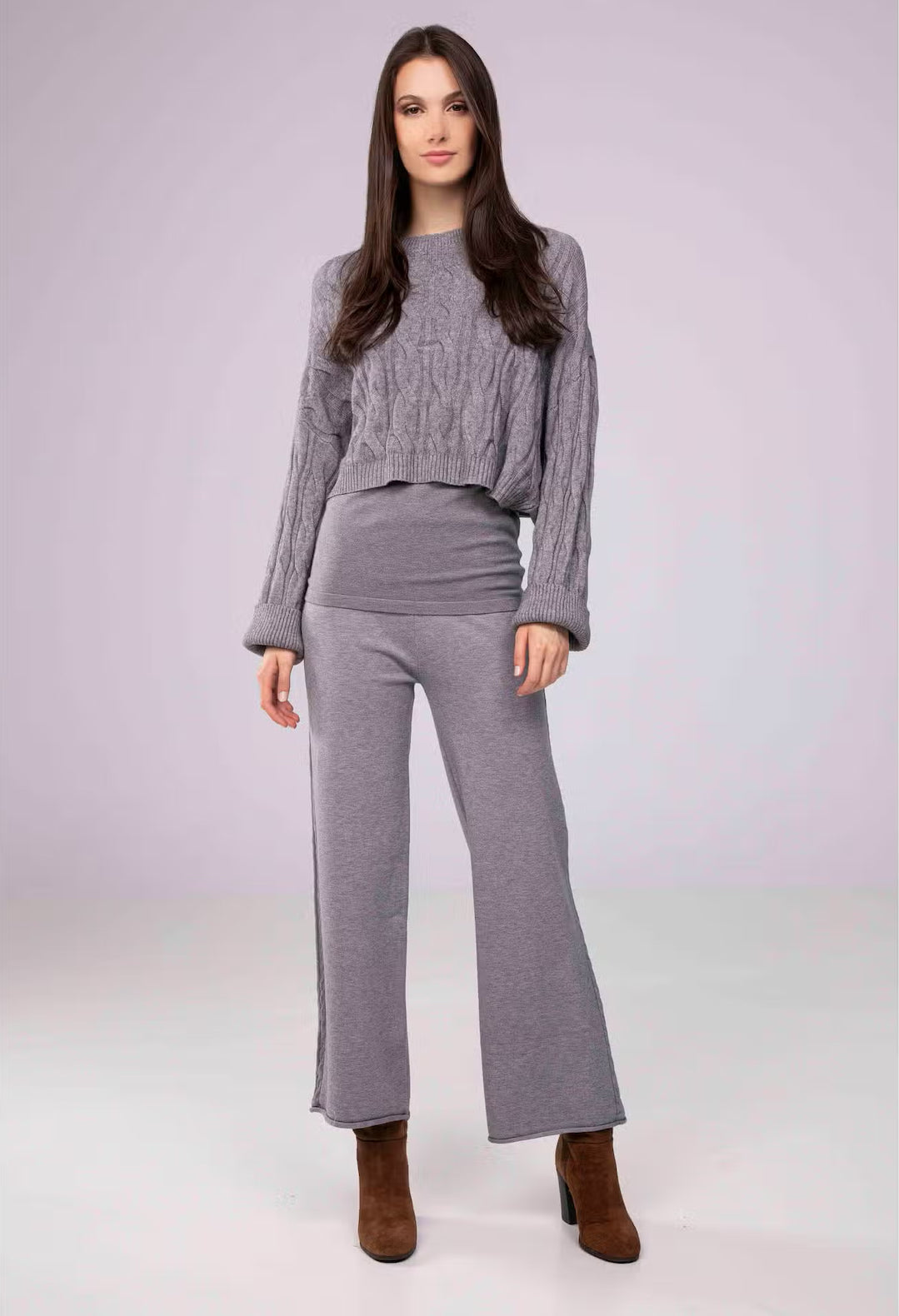 Cropped Cable Knit Sweater