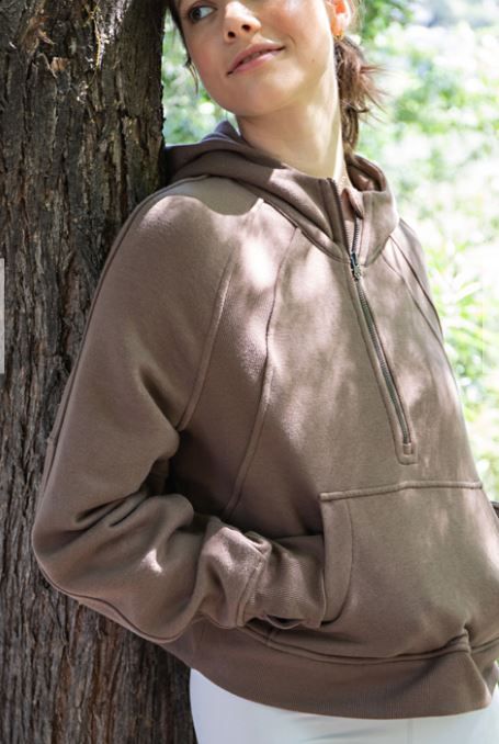 French Terry Cropped Quarter Zip Hoodie Jacket